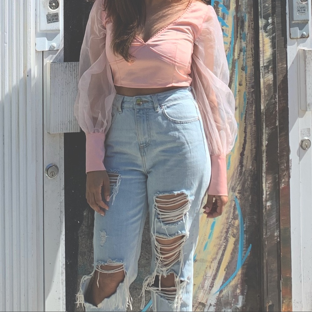 Organza sleeve crop top